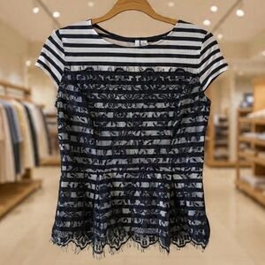 ELLE Striped Lace Women's Top Size Large